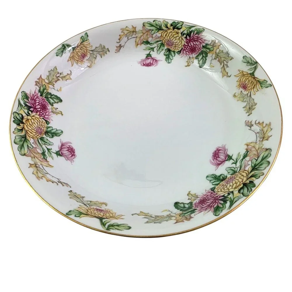 Mikado Sandra Floral Gold Trim Coupe Soup Salad Bowls – Set of 4